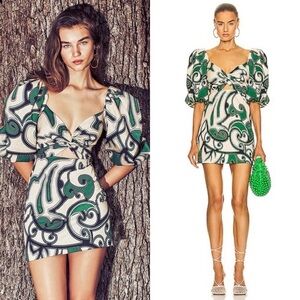ALEXIS Iana Mini Puff Sleeve Dress in Maldive Green Sz XS